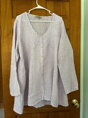 FLAX Lavender Linen Blouse Large Flowing Long Sleeve Boho Top
